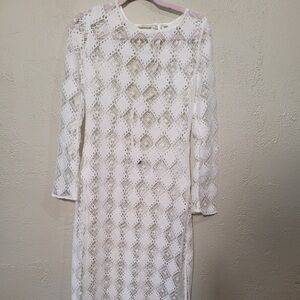 Divided White Long Sleeve Swim Coverup